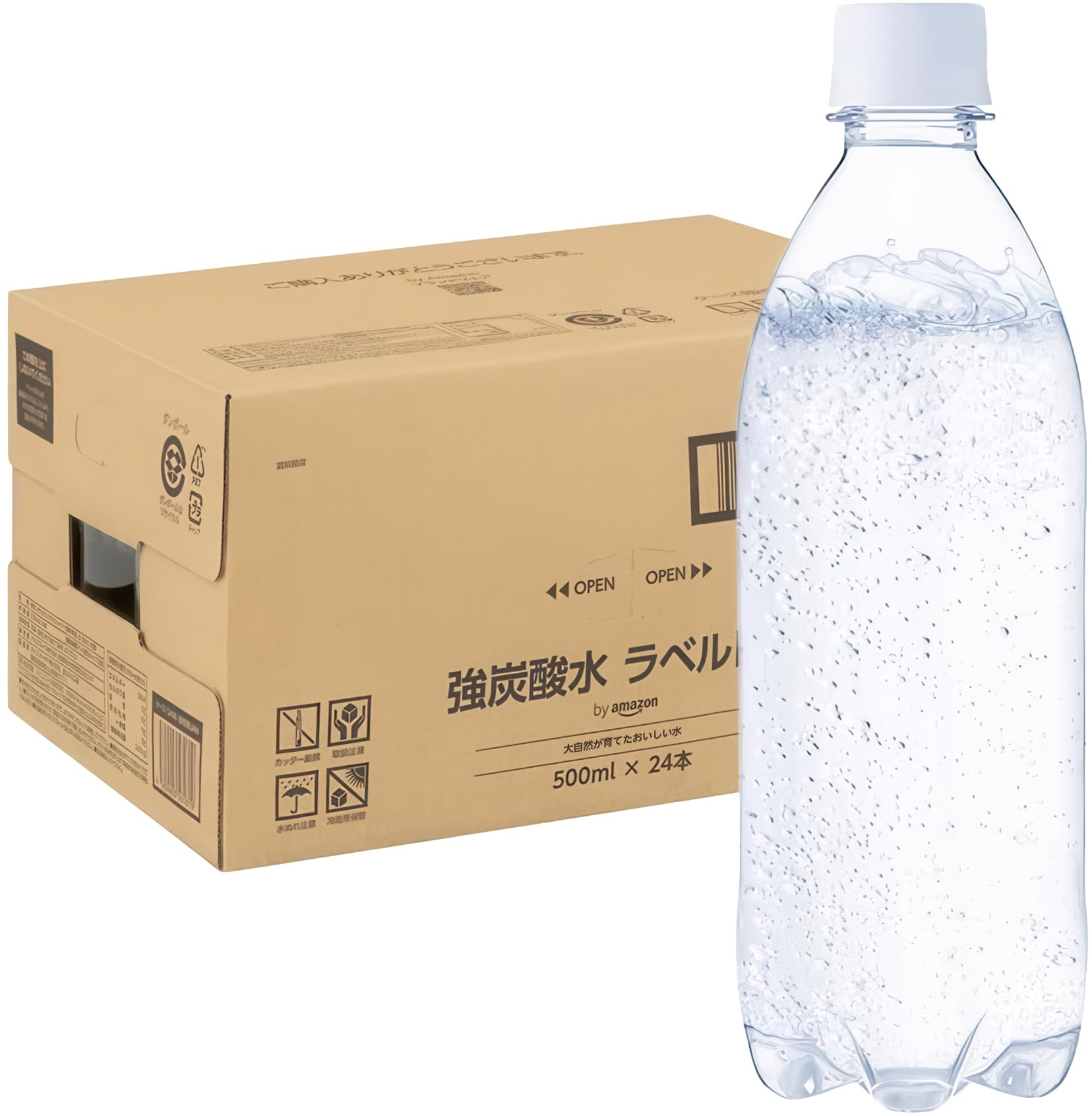 by Amazon Label-Free Sparkling Water, 16.9 fl oz (500 ml) x 24 Bottles, Strong Sparkling Water, Plastic Bottle, 16.9 fl oz (500 ml) (Smart Basic) プレーン