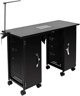 Manicure Table Nail Table Iron Manicure Station Large Table with LED Lamp & Arm Rest Salon Spa Nail Equipment Black
