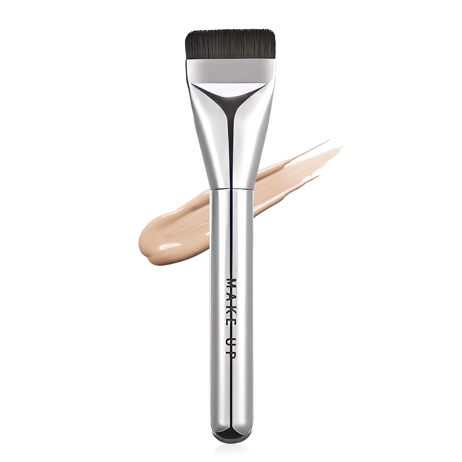 Qin Derdom Foundation Brush, Flat Type, Ultra Thin, Perfect for Liquid Foundations, Concealer Brush, Gentle on Skin, Cosmetic Brush 1 pc silver