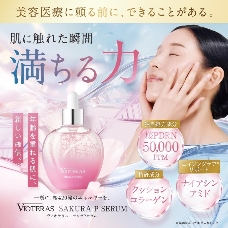 VIOTERAS Sakura P Serum Sakura PDRN 1 флакон 20 мл сыворотки PDRN 50 000 частей на миллион с ниацинамидом, бактиолом, аденозином и коллагеном SAKURA P SERUM, фото 2