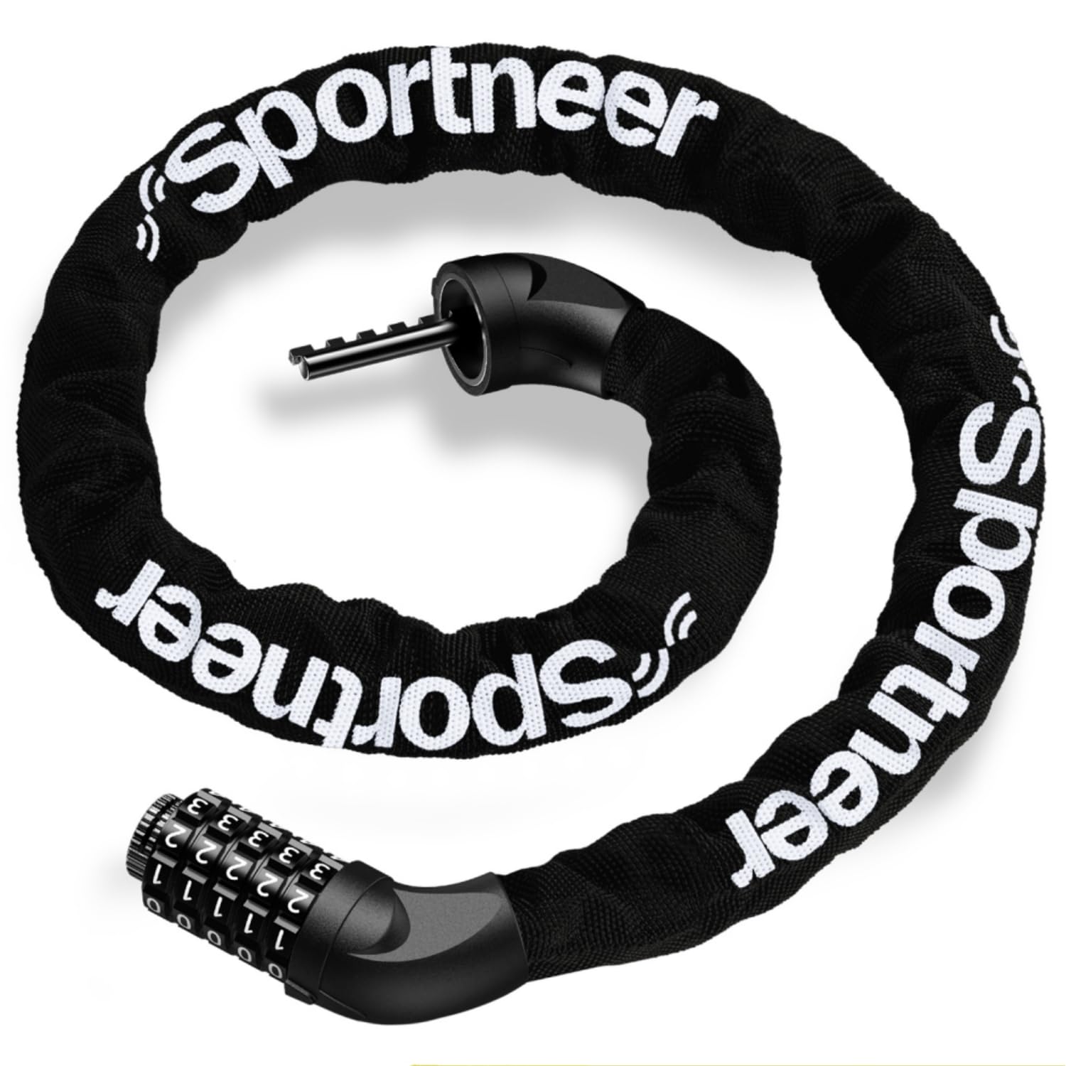 Sportneer Bicycle Key Chain Lock, Dial Lock 39.4/43.3/47.2 inches (100/110/120 cm), 5-Digit Dial, 0.2 inches (6 mm), Wire Bicycle Key, Keyless, Customizable Number Lock, Japanese Instruction Manual 2-black 100cm