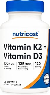 Nutricost ビタミンK2（100mcg）+ ビタミンD3（5000IU）120ソフトカプセル - ビタミン剤 非遺伝子組み換え グルテンフリー サプリメント ニュートリコスト サプリ