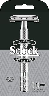 Schick(シック) クラシック ダブルエッジ 両刃 ホルダー(刃付き+替刃10コ入) シルバー メタル 髭剃り カミソリ