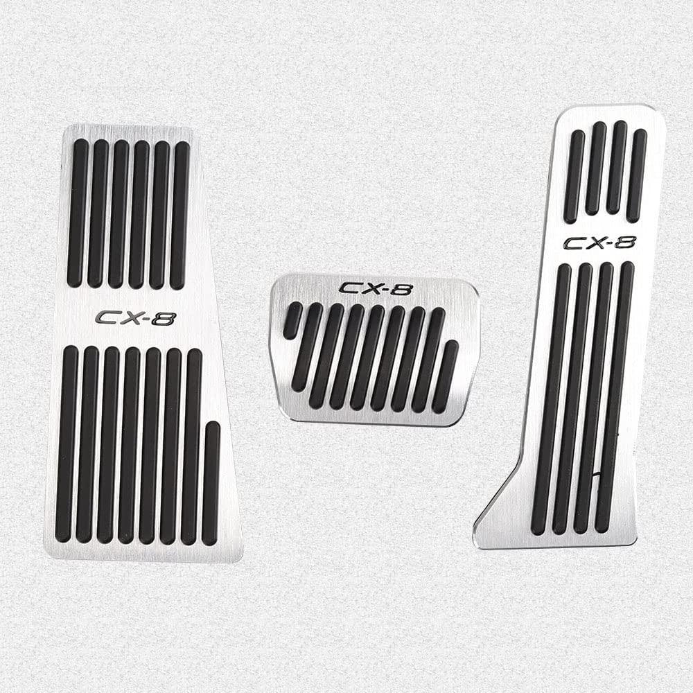 [Latest Model] Mazda New Model CX-8 KG Series Dedicated Aluminum Pedal Cover Brake Footrest Accelerator Pedal 3-Piece Set No Tools Required CX-8 Logo Scratch Resistant Stain Resistant (Silver) CX-8(3点セット) Silver