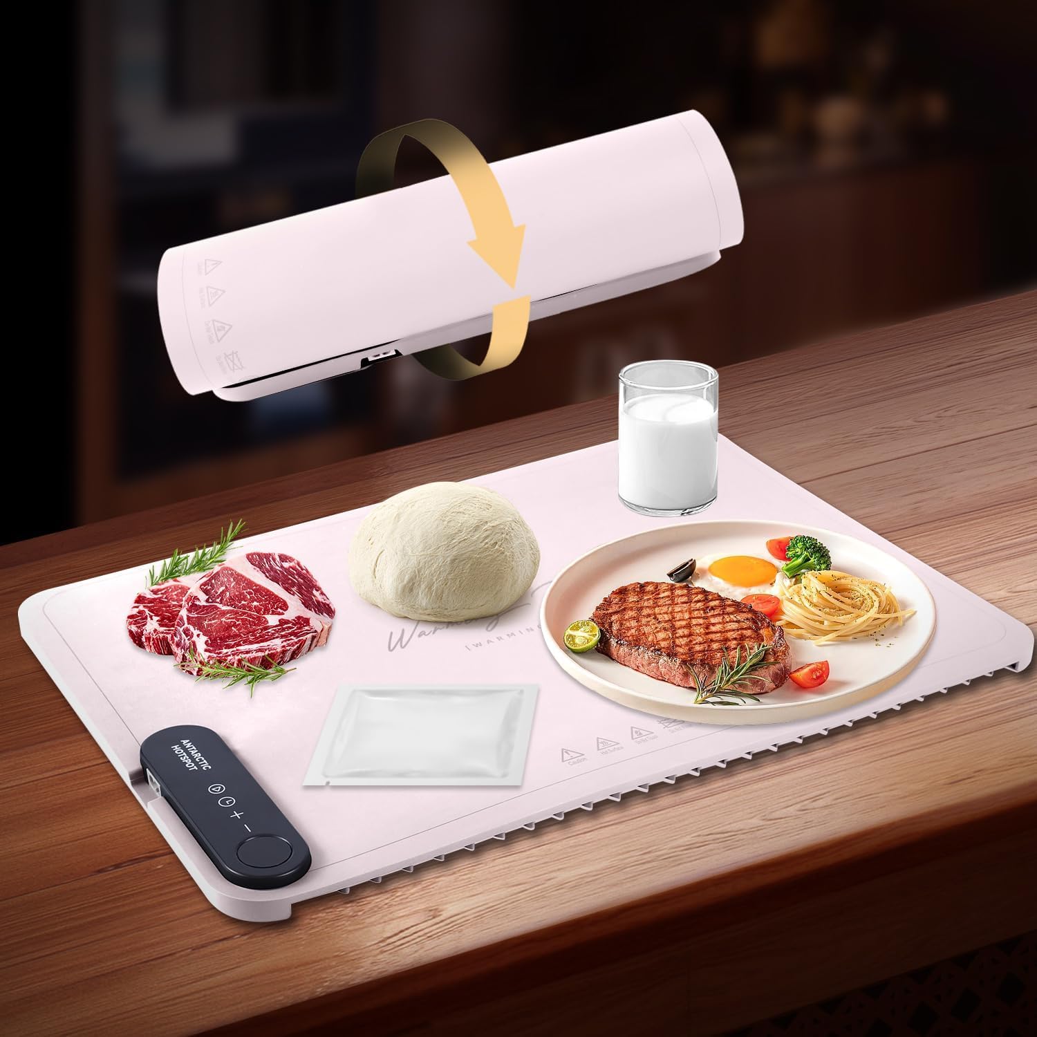 Revolutionary Rollable Full Surface Heating Mat for Food Party Buffet Daily Use, Portable Electric Silicone Food Keeps Food Warm (Pink)