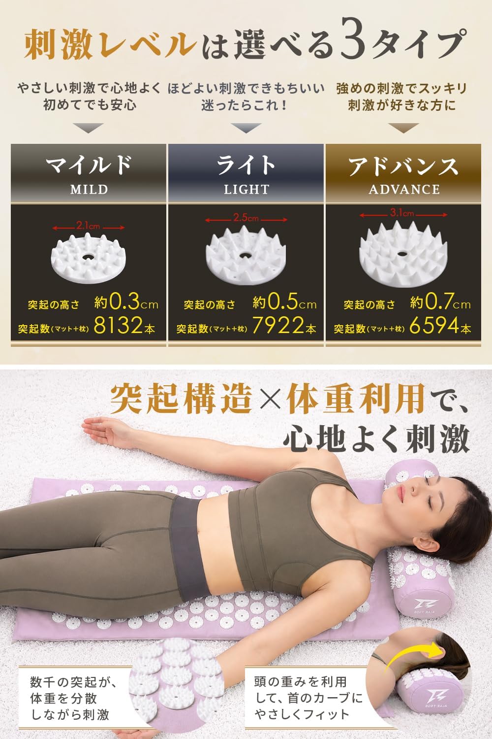 [BODY RAJA] Набор подушек Shakti Shiatsu mat Shiatsu spike relax для ухода за собой с сумкой для хранения Totonou mat, моющийся хлопковый чехол для спины, шеи, плеч, талии, для ухода за всем телом в домашних условиях (черный премиум-класса, Advance (высота выступа приблизительно 0,7 см)), фото 5