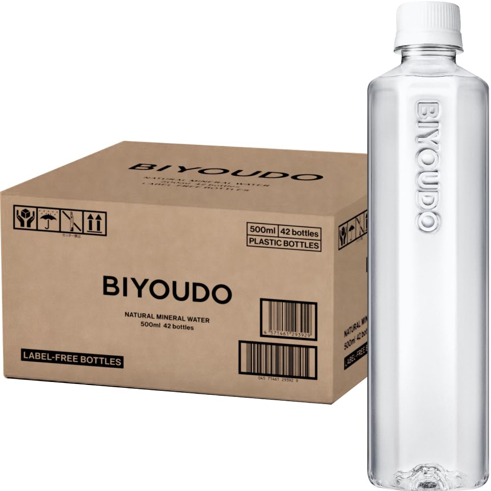 BIYOUDO Silica Water, Natural Mineral Water, Label-less Silica, Contains 50mg/L or More, 16.9 fl oz (500 ml) x 42 Bottles, Soft Water, Domestic Natural Water 500 ml x 42 bottles (no label)