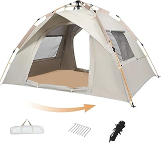 ワンタッチテント 3～4人用 ピクニック テント ドームテント 220x200x145cm ワンタッチテント 二重層 設営簡単 防雨生地 UVカット 自然災害を防ぐ キャンプ/ハイキング/登山/釣り/ピクニック/公園/ビーチに最適 日本語説明書・グランドペグ・ロープ・キャリングバッグ付き