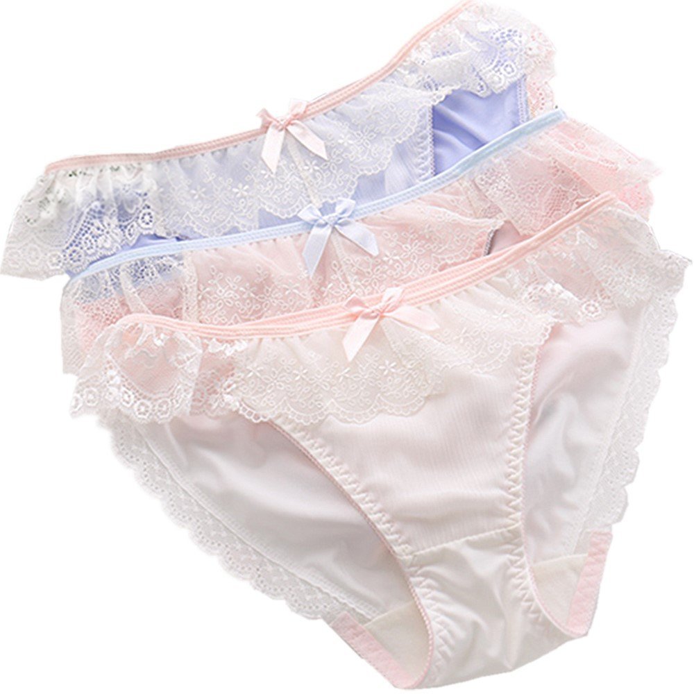 [BOMENYA] TOMORI Damen-Höschen mit Spitze, Blumenmuster, weich, atmungsaktiv, mit Schleife, niedrige Taille, Slip für große Mädchen, Pink, Größe M : Clothing, Shoes & Jewelry