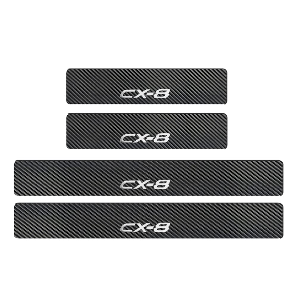 [BOYOUS Latest Model] Mazda CX-8 KG Series Specialty Carbon-Style Leather Scuff Plate Side Steps, Gold Foil Hot Press Logo, Car Interior Parts, Scratch Resistant, Stain Resistant, 4-Piece Set (Silver) CX-8 KG系 Silver