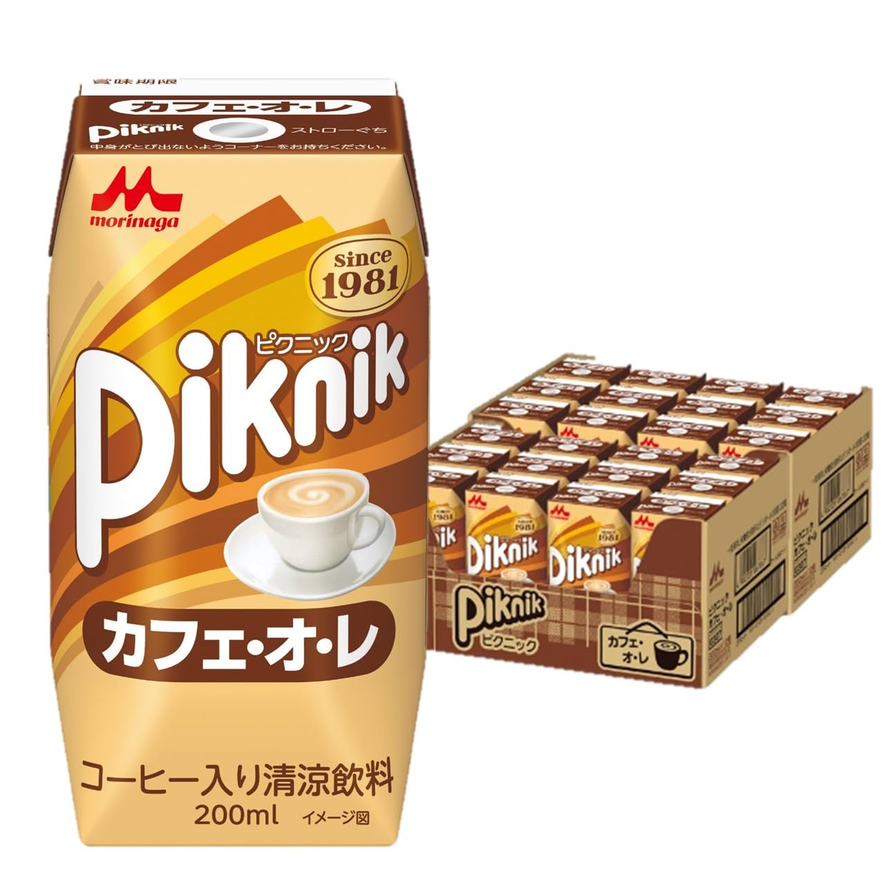 Morinaga Picnic Cafe au Lait, Paper Pack Juice, 200 ml, 24 Bottles, Cafe Latte Beverage, Coffee, Room Temperature Storage Cafe O Les