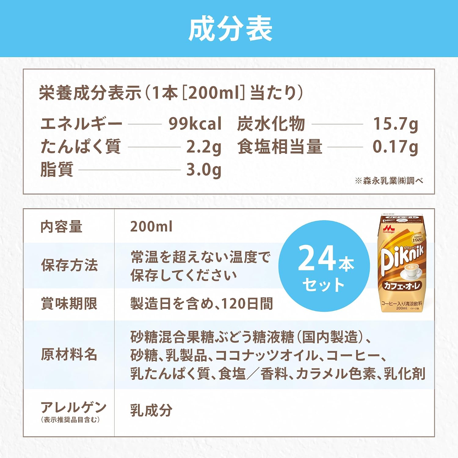 Morinaga Picnic Cafe с молоком, Сок в бумажной упаковке, 200 мл, 24 бутылки, Для приготовления латте-напитка, Кофе, Для хранения при комнатной температуре, Cafe O Les, фото 2