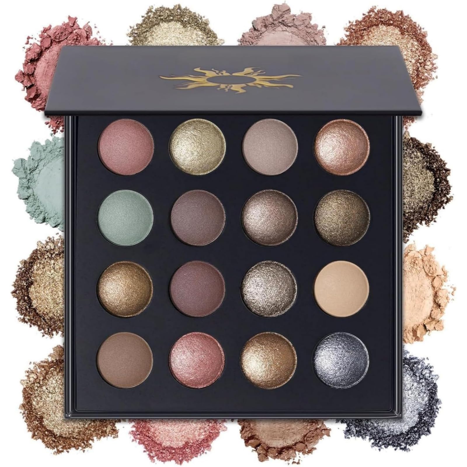 Baked Eye Shadow Makeup Palette, 16 Colors, High Color, Long Lasting, Matte, Glitter, Metallic, Shimmer