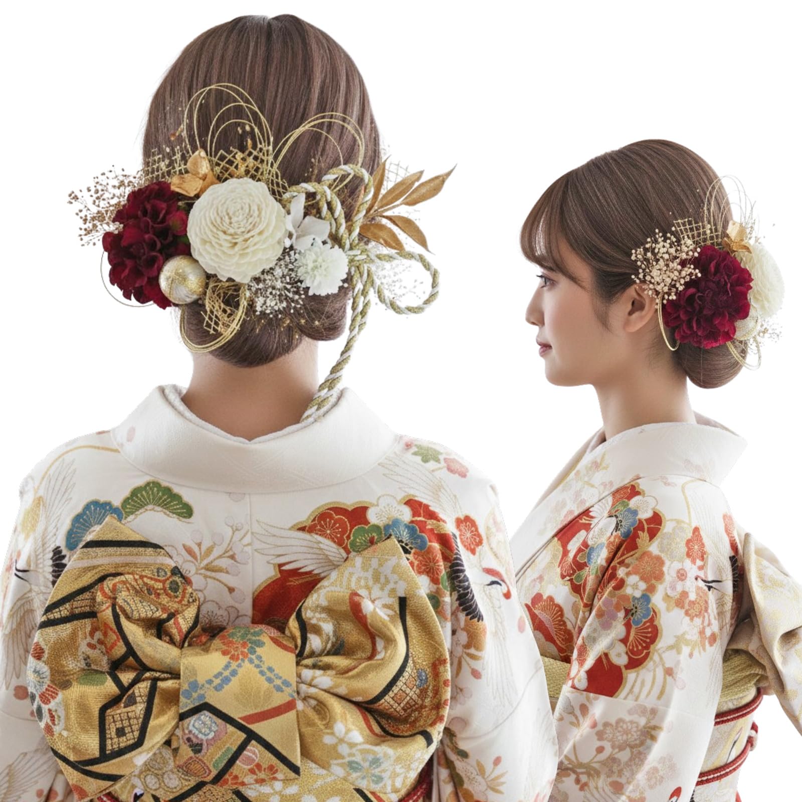 LALALA Beauty Flowers 3341 Hair Ornament, Coming-of-Age Ceremony, Long Sleeve, Red, Graduation Ceremony, Hakama, Kimono, Shichi-Go-San Wedding, Twenty Years Gathering, Hair Accessory (Wine Red) Wine Red [3341]