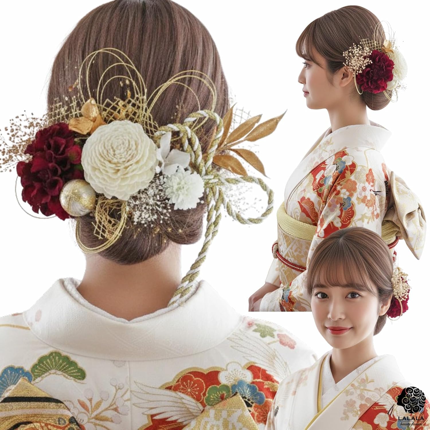 LALALA Beauty Flowers 3341 Украшение для волос, Церемония совершеннолетия, С длинным рукавом, Красное, Выпускная церемония, Хакама, Кимоно, Свадьба в стиле Шичи-Го-Сан, Празднование двадцатилетия, Аксессуар для волос (Винно-красный), Красное вино [3341], фото 3
