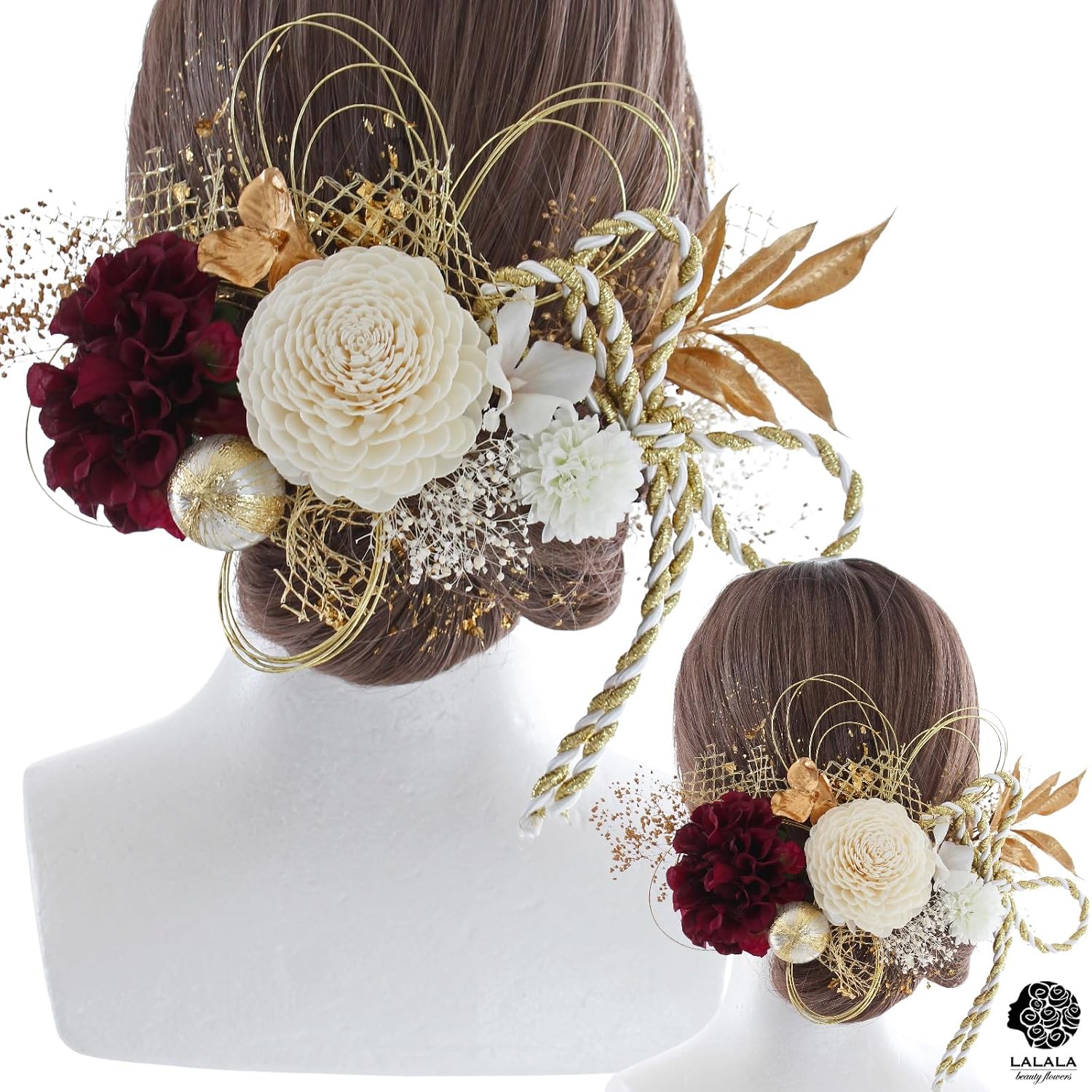 LALALA Beauty Flowers 3341 Украшение для волос, Церемония совершеннолетия, С длинным рукавом, Красное, Выпускная церемония, Хакама, Кимоно, Свадьба в стиле Шичи-Го-Сан, Празднование двадцатилетия, Аксессуар для волос (Винно-красный), Красное вино [3341], фото 4