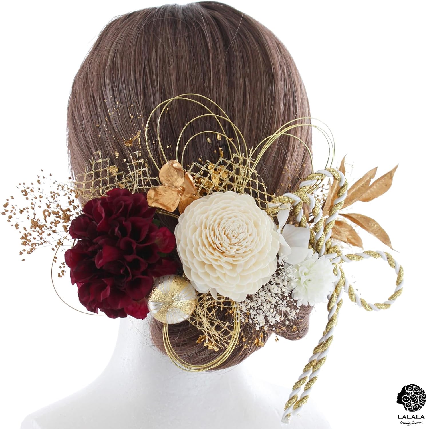LALALA Beauty Flowers 3341 Украшение для волос, Церемония совершеннолетия, С длинным рукавом, Красное, Выпускная церемония, Хакама, Кимоно, Свадьба в стиле Шичи-Го-Сан, Празднование двадцатилетия, Аксессуар для волос (Винно-красный), Красное вино [3341], фото 5
