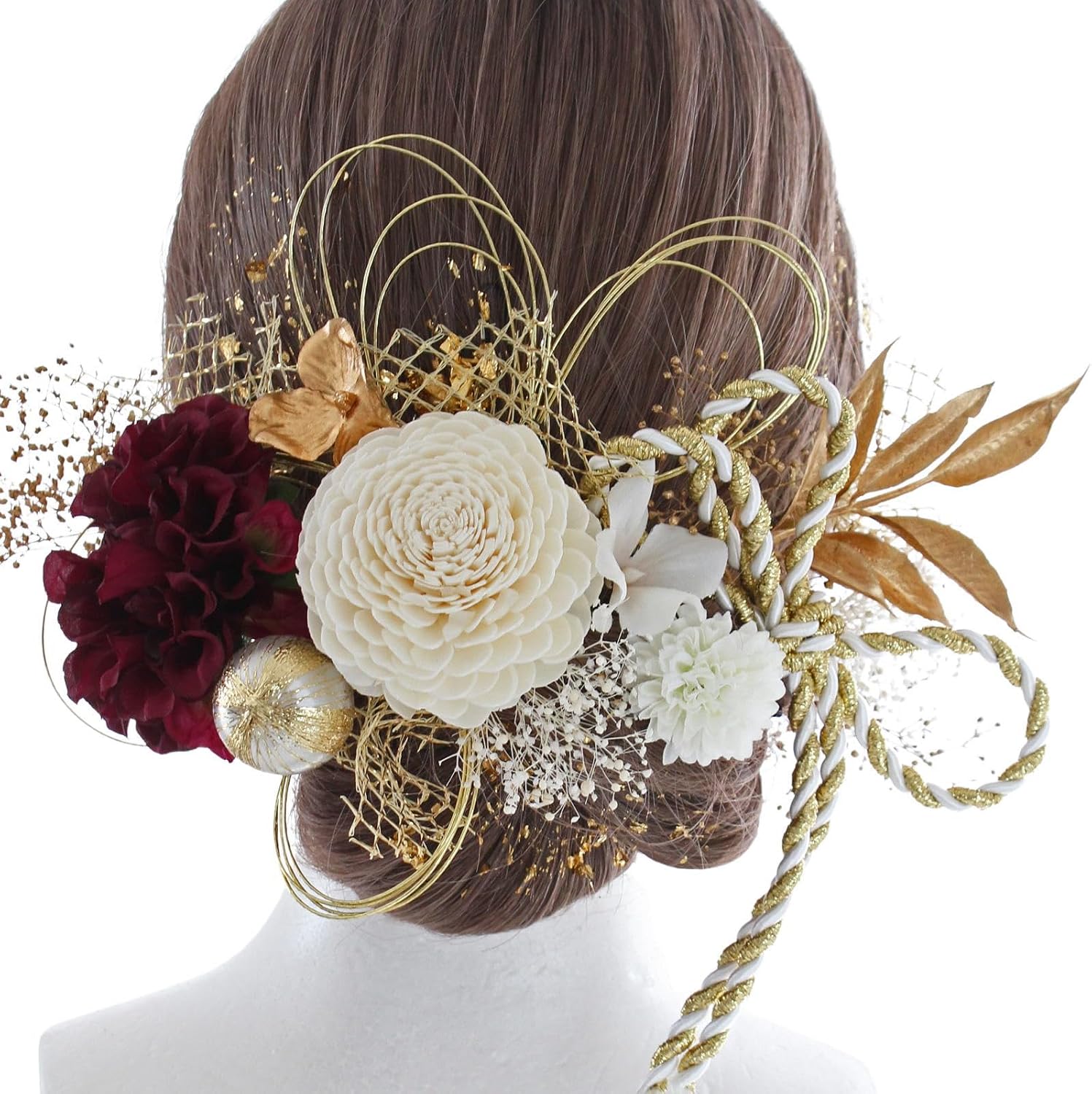 LALALA Beauty Flowers 3341 Украшение для волос, Церемония совершеннолетия, С длинным рукавом, Красное, Выпускная церемония, Хакама, Кимоно, Свадьба в стиле Шичи-Го-Сан, Празднование двадцатилетия, Аксессуар для волос (Винно-красный), Красное вино [3341], фото 8
