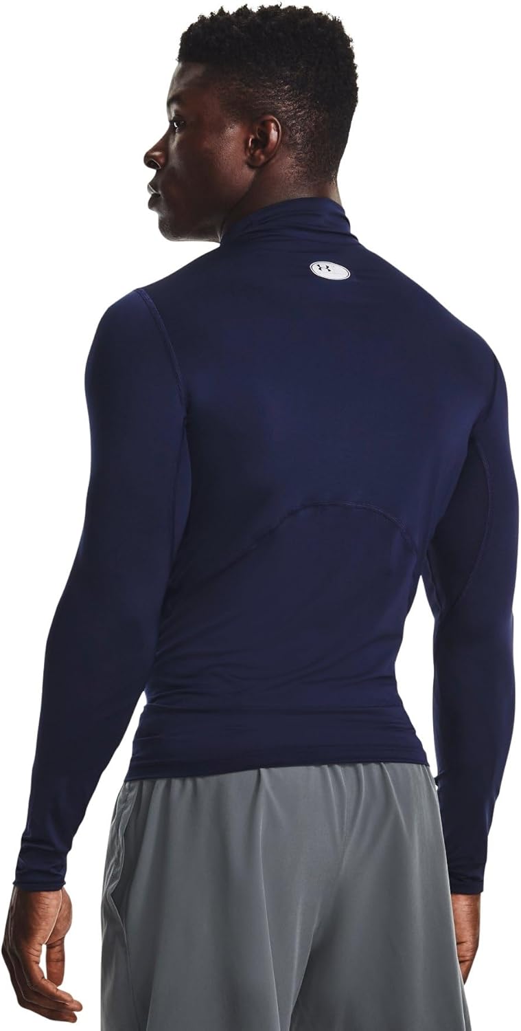 Базовый слой Under Armour UA Heat Gear Armor Компрессионная рубашка-макет с длинным рукавом для мужчин большого размера темно-синего цвета / / Белый, фото 2