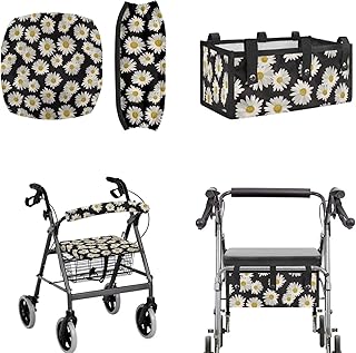 LedBack Rollator Walker Accessories 3パック デイジーローラーウォーカーシートと背もたれロールバーカバー ソフト ユニバーサルウォーカーシートカバー オーガナイザーポーチ収納