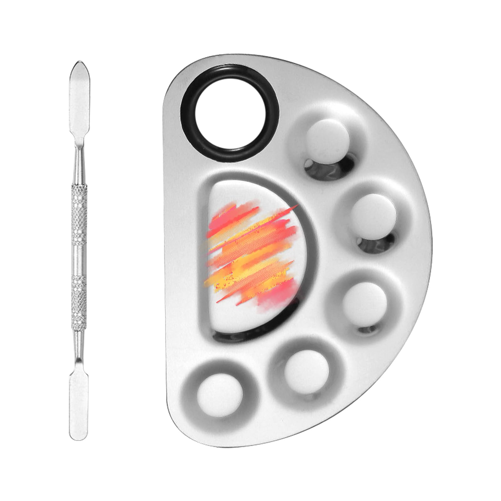 Makeup Palette, Stainless Steel, Liquid Foundation, Nail Color, Palette, Cosmetic Tool, Sparlet Stick Included, Stainless Steel, 4.9 x 3.3 inches (12.5 x 8.5 cm) Semicircle 12.5 x 8.5 cm semicircle