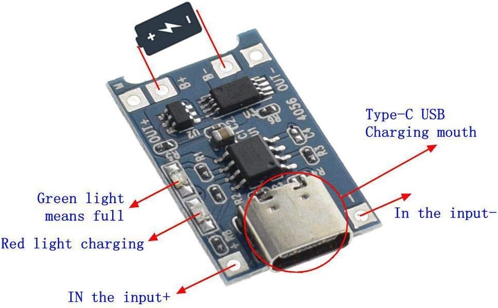 Aidepen 10 шт. комплект TP4056 Type-C USB 5V 1A Модуль зарядного устройства для литиевой батареи Type-C Зарядная плата с двойной функцией защиты, фото 3
