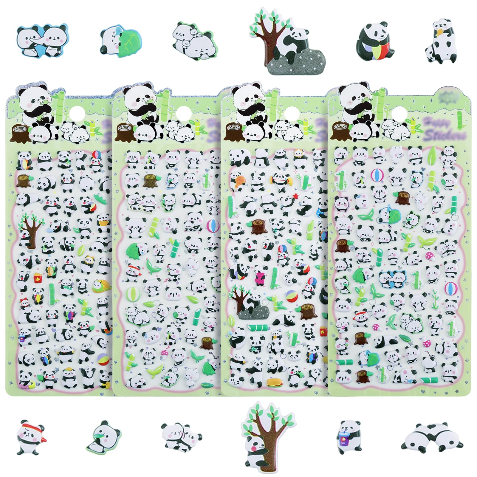 [BEAUTY PLAYER] Children & Toddlers 3D Reward Stickers Squishy Stickers for Scrapbooking Bullet Journal Animal Car Dinosaur Deep Sea Creatures (A1-4 Panda) A1-4pcs Panda