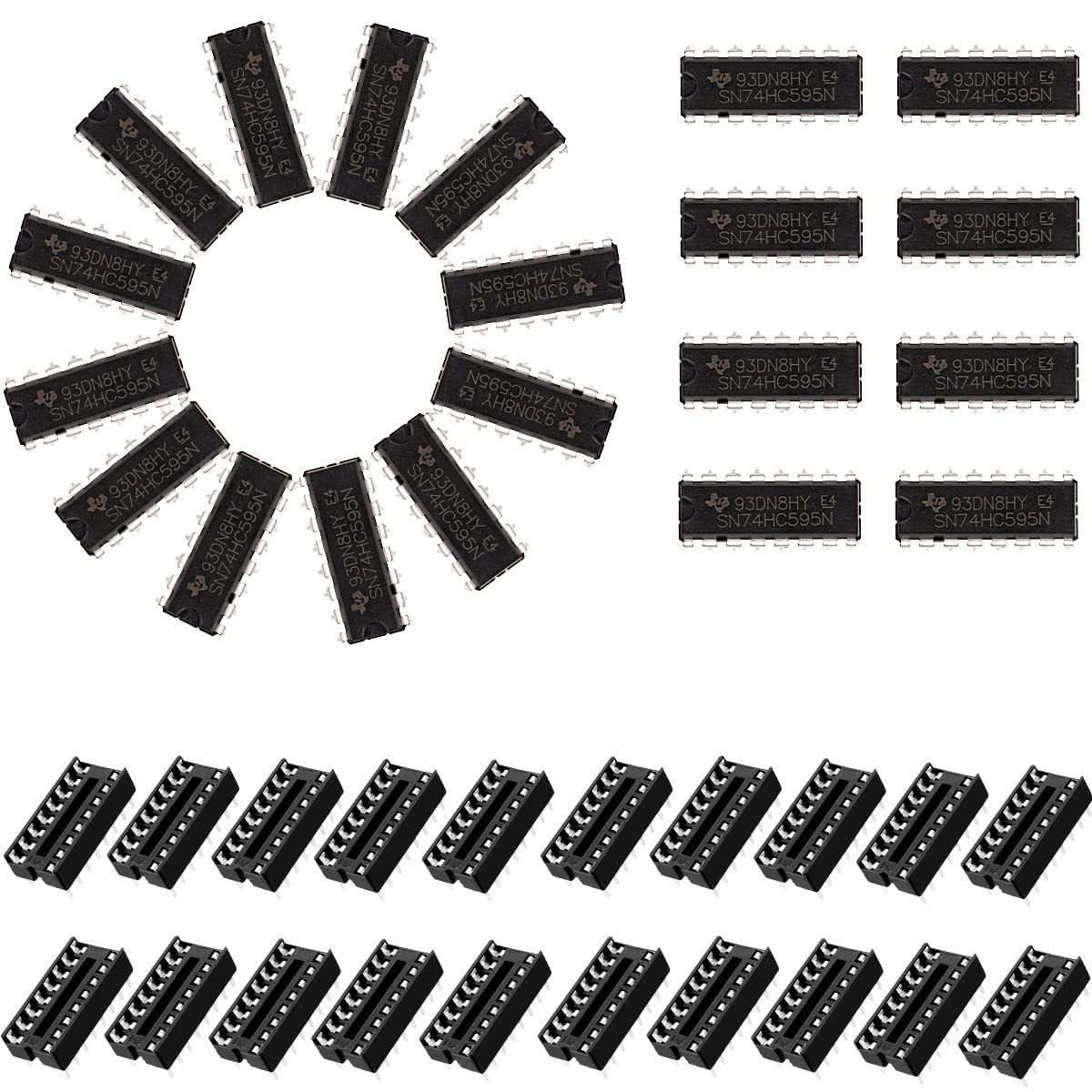 20 Pcs DIP 16 SN74HC595N 8-Bit Counter Shift Register 74HC595 DIP-16 3-State Output Register Integrated Circuit High-Speed Transmission + 20 Pcs DIP-16 IC Sockets