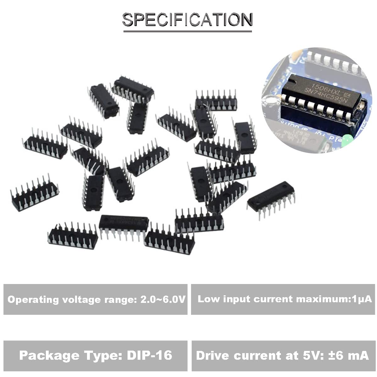 20 Шт. DIP-16 SN74HC595N, 8-разрядный регистр сдвига счетчика, 74HC595 DIP-16, Выходной регистр с 3 состояниями, Высокоскоростная интегральная схема передачи данных + 20 шт. разъемов DIP-16 для микросхем, фото 5