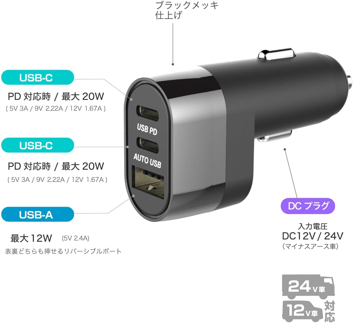 USB-выход Kashimura NDC-060, 3 порта, оснащен 2 портами PD, поддерживает высокую мощность 20 Вт 4-Черный, фото 3