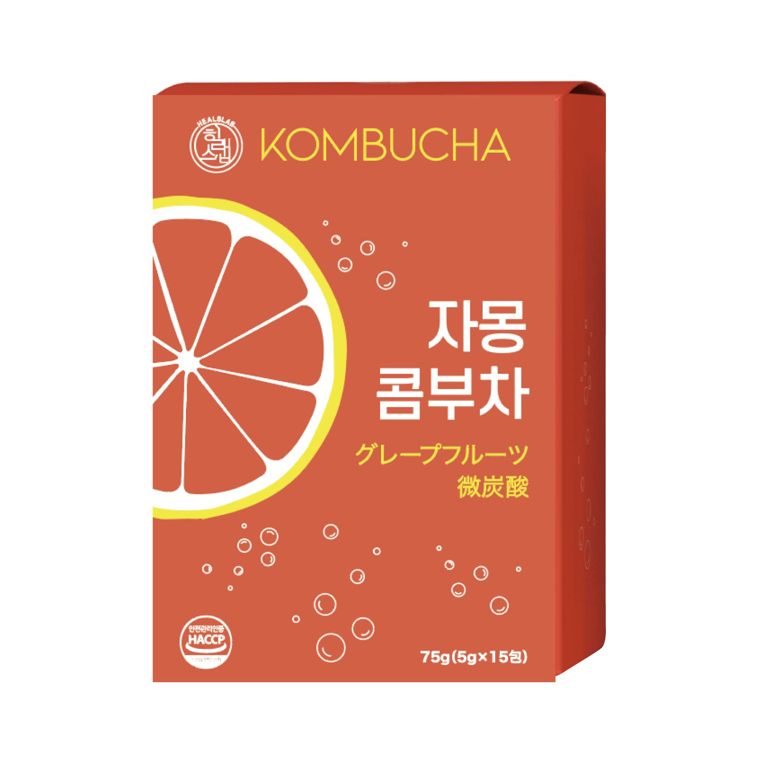 Hills Labo Kombucha HEALSLAB Kombucha Grapefruit Flavor (0.2 oz (5 g) x 15 Packets), Micro Carbonated Acid, Made in Korea, Lactic Acid Bacteria, Yeast, Fermentation, Replacement Diet