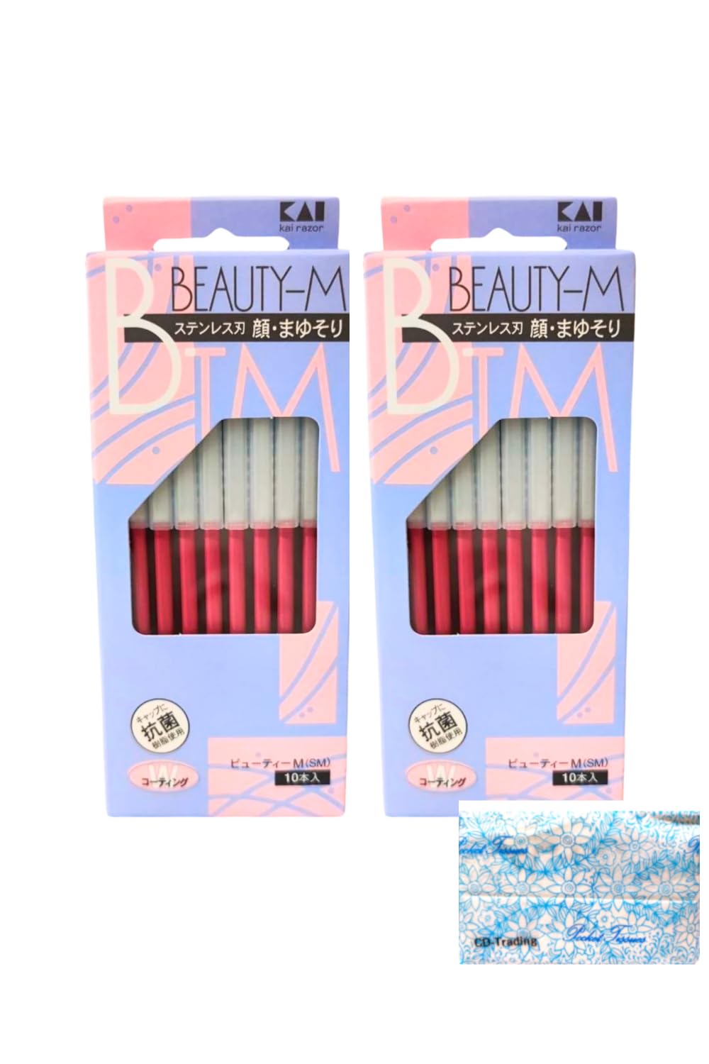 Beauty M Seashell Shaver Razors Set of 2 for Women Pink Face Eyebrow with Original Pocket Tissue