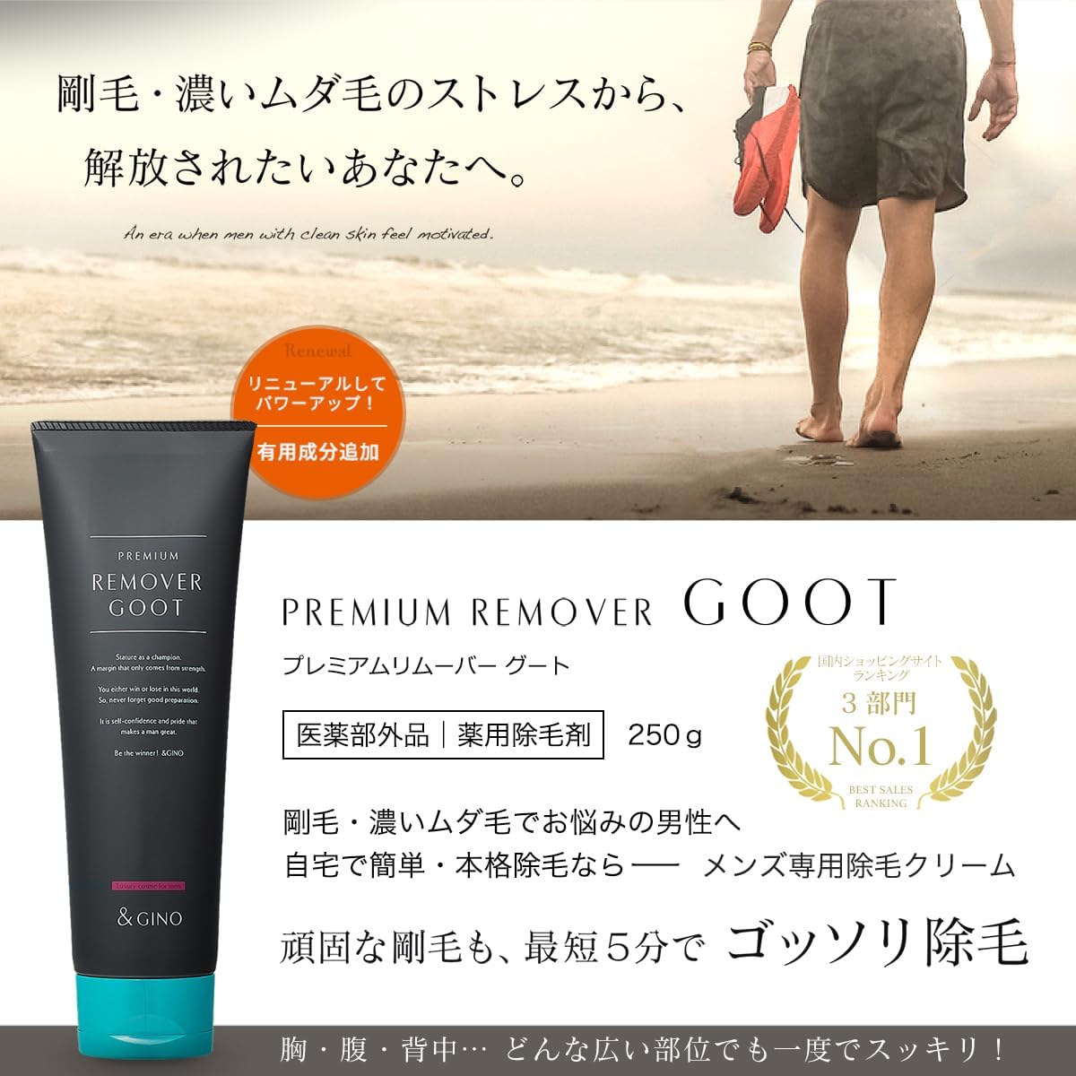 [Квази-лекарство] GINO Premium Remover, набор из 2 шт., большой объём 8,8 унций (250 г), Cost Spa, крем для удаления волос для мужчин, фото 2