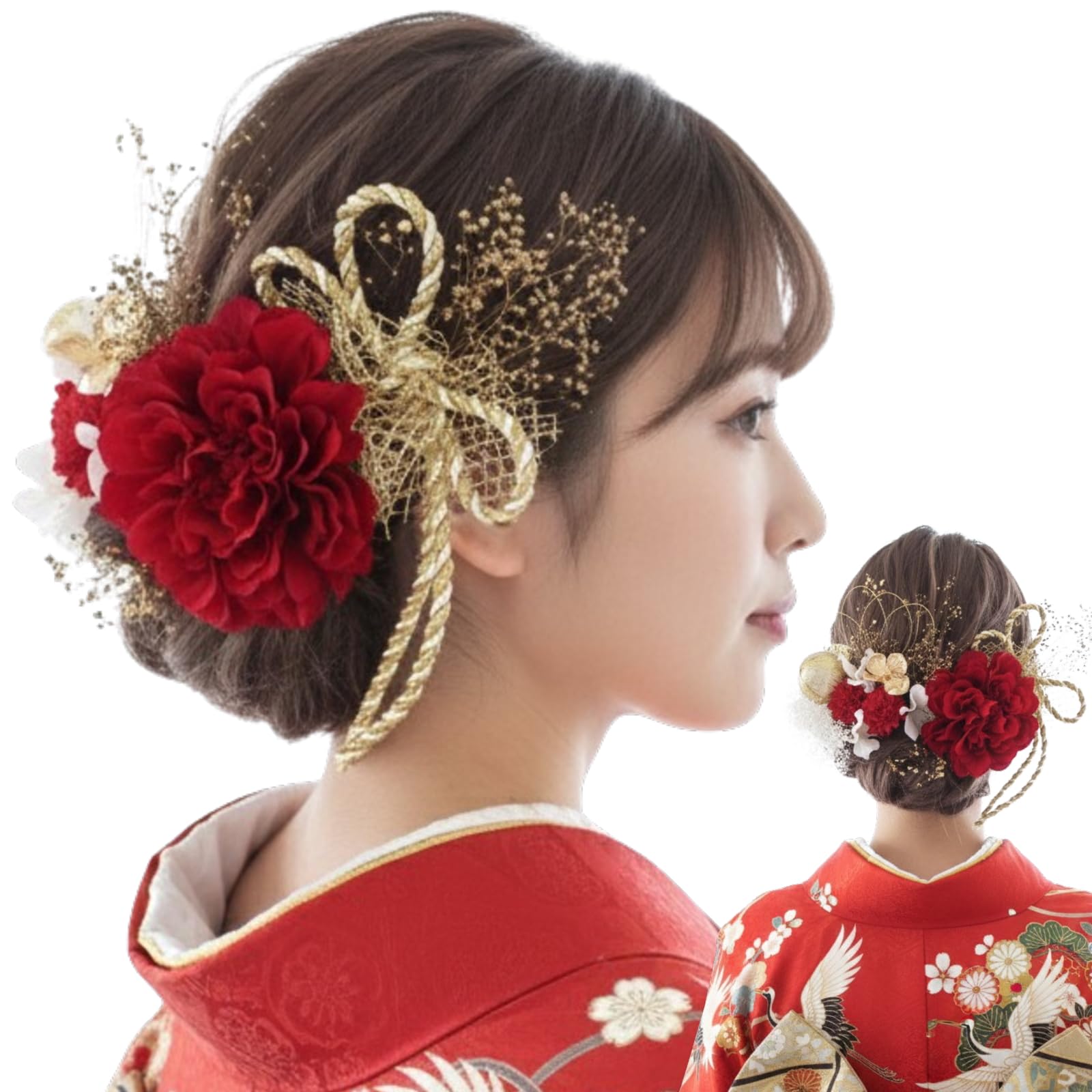 LALALA Beauty Flowers 2101a Hair Ornament, Coming-of-Age Ceremony, Long Sleeve, Red, Graduation Ceremony, Hakama, Kimono, Shichi-Go-San Wedding, Twenty-Years Gathering, Hair Accessory (Red Dahlia/Red Mom) Red [2101]