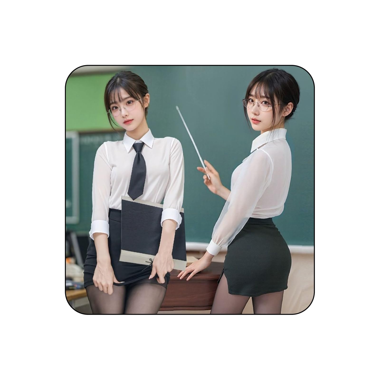Secretary, OL Teacher, Women's, Cosplay, Sexy, Cute, Underwear, Maid Uniform, JK Adult Costume, Photography, Women's Cute | Women's Halloween Christmas Costume, Dress Shirt, Mini Skirt with Stockings, Popular, Cosplay, 5-piece Set