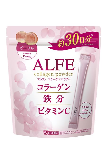 Nutritional Functional Foods: Alpha Collagen Powder, 30 Bags, Taisho Pharmaceutical Collagen, Iron, Vitamin C, Lemon Balm, Benifana, Elastin, Dextrin, Hyaluronic Acid, Vitamin B2, Vitamin B6, Peach Flavor