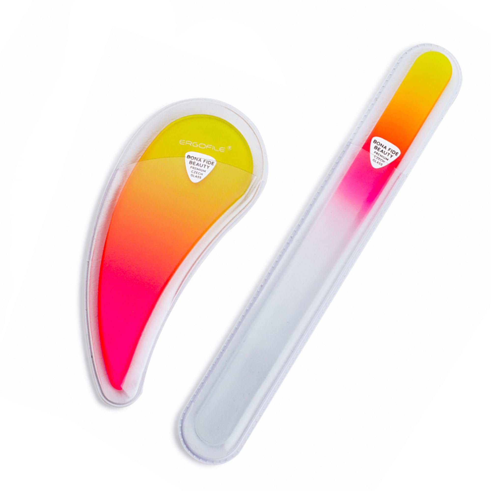 Glass Nail Files for Natural Nails 2PC Set, Comfort Ergonomic Nail Filers for Arthritis, Tendonitis, Carpal Tunnel Solution for Nail Care by Bona Fide Beauty Czech Glass