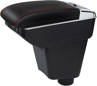 アームレスト コンソール 車用収納ボックス ルノー キャプチャー Renault Captur Kaptur 2014-2018 車肘置き 肘掛け 多機能 水カップホルダーと灰皿付き (赤と黒, b,豪華版)
