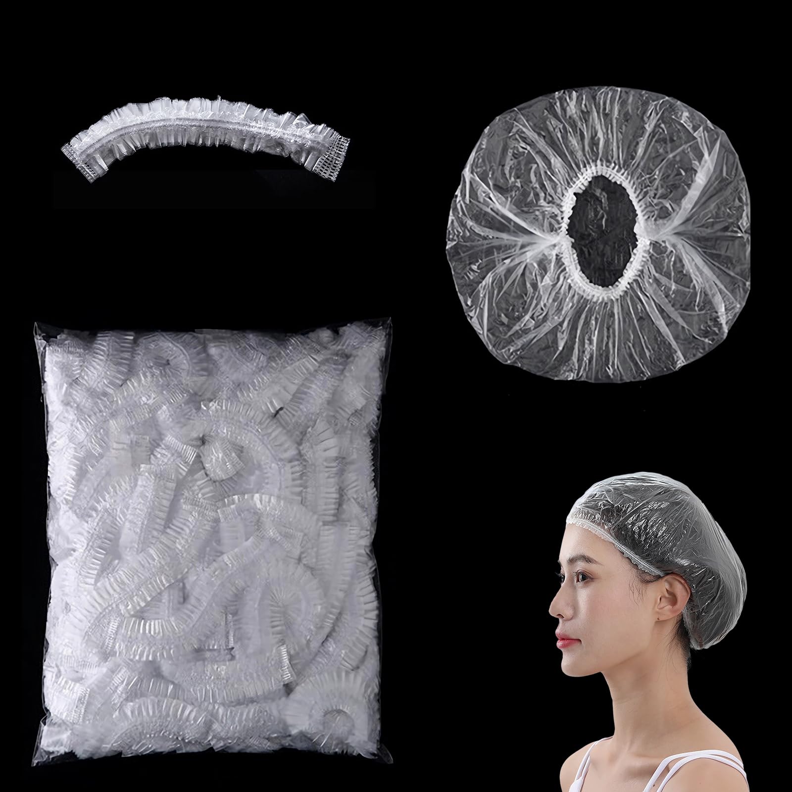Shower Cap, Hair Cap, Disposable, 100 Pieces, Waterproof, Transparent Hair Dye, Hair Dye, Protects Hair, Commercial Use, For Baths, One Size Fits Most, Unisex, Plastic (100 Pieces) 100 Sheets