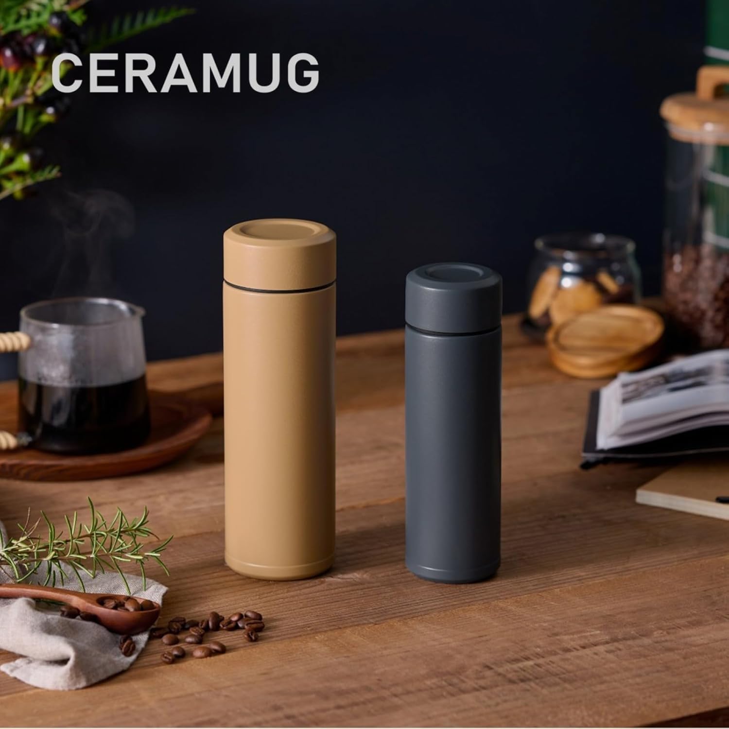 【Эксклюзивный для СЕТИ цвет】Керамическая кофейная бутылка Kyocera CERAMUG Ceramic Coffee Bottle Slim Mug Bottle, 16,9 жидких унций (500 мл), Завинчивающаяся, Внутренняя керамическая обработка, Конструкция с вакуумной изоляцией, Горячая и холодная вода Stormy Grey, 500 мл, фото 3