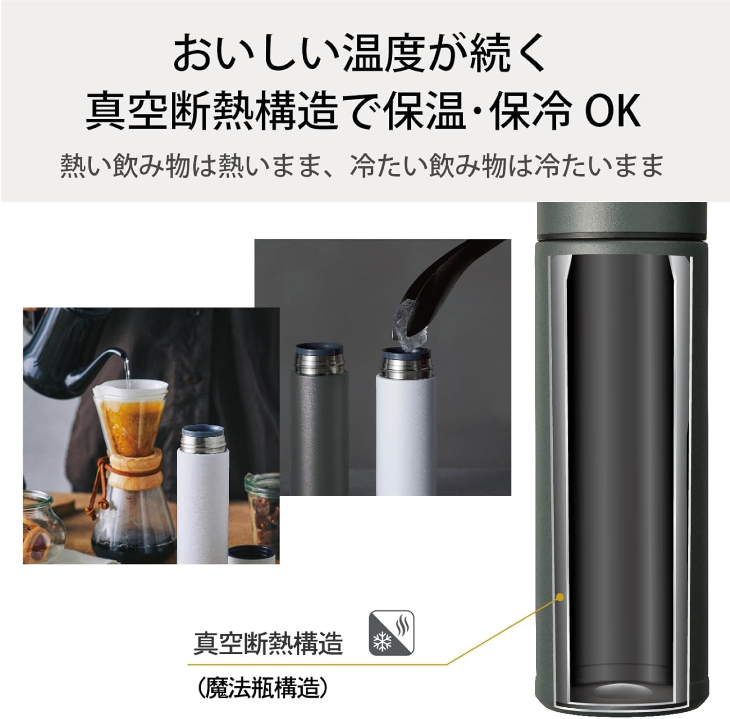 【Эксклюзивный для СЕТИ цвет】Керамическая кофейная бутылка Kyocera CERAMUG Ceramic Coffee Bottle Slim Mug Bottle, 16,9 жидких унций (500 мл), Завинчивающаяся, Внутренняя керамическая обработка, Конструкция с вакуумной изоляцией, Горячая и холодная вода Stormy Grey, 500 мл, фото 8