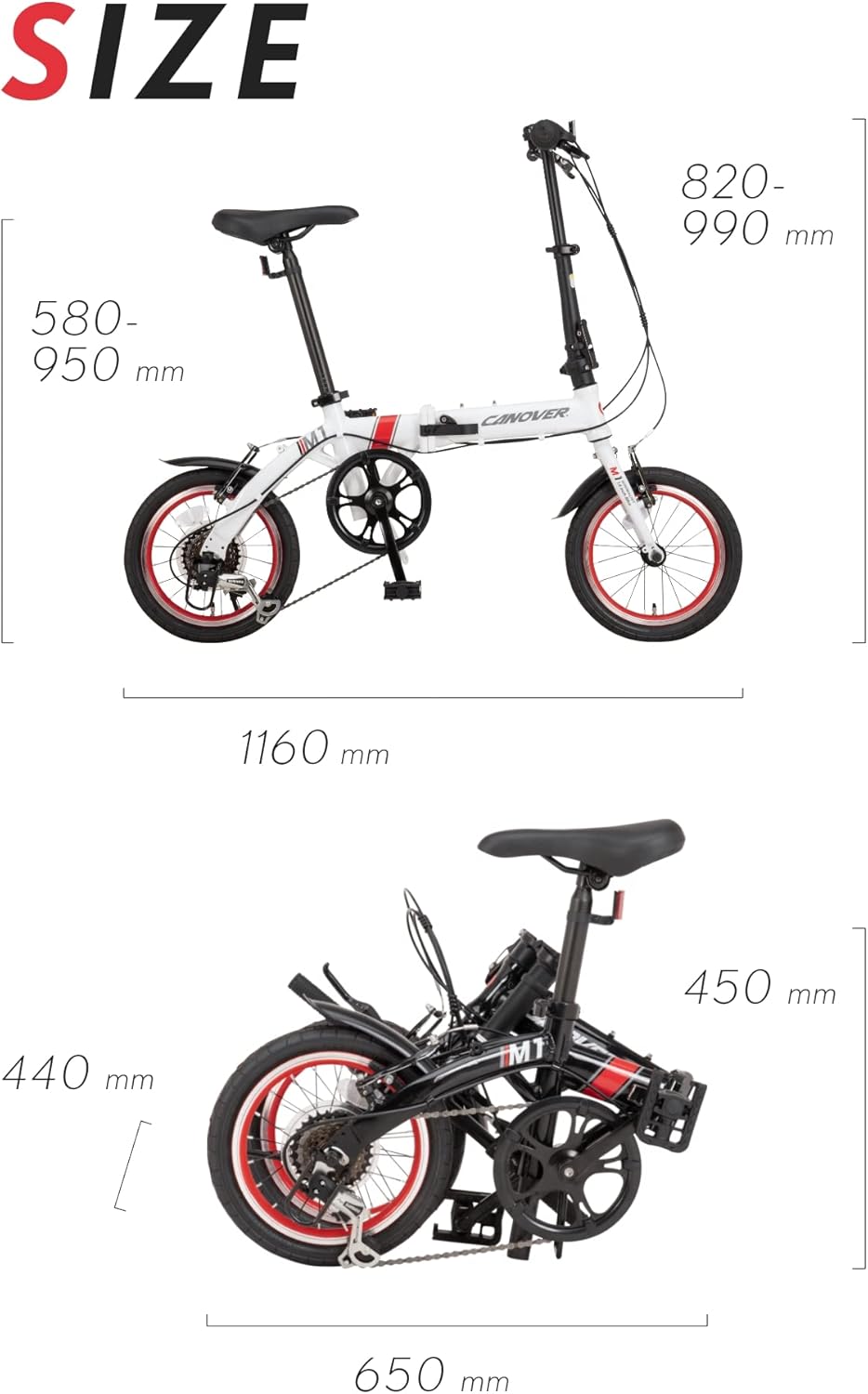 Складной велосипед CANOVER, 14 дюймов, 6-ступенчатая коробка передач Shimano, Большая рукоятка весом 46 тонн, Легкий, прибл. 10 кг, Алюминиевая рама, черный CA-M1 Аксессуары в комплект не входят, фото 5