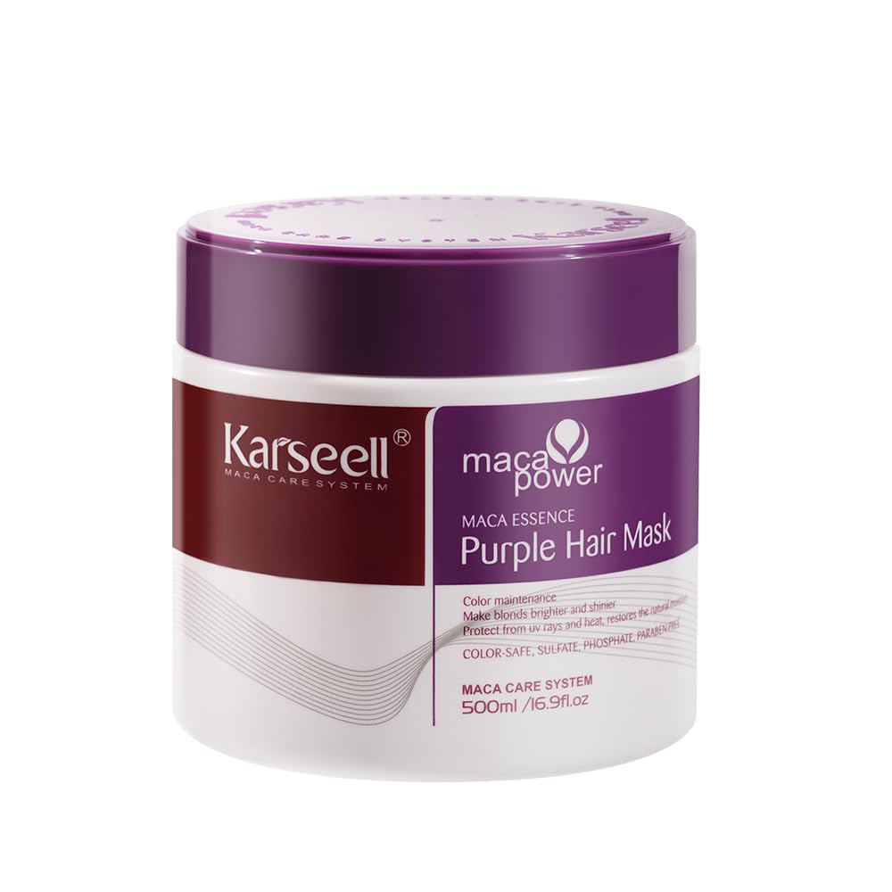 Karseell Purple Hair Mask, Prevents Yellowing Hair Pack, Damage Repair, Smooth Gloss, Compatible with Blonde, Silver Hair, Gray Hair, 17.6 oz (500 g) 500ml