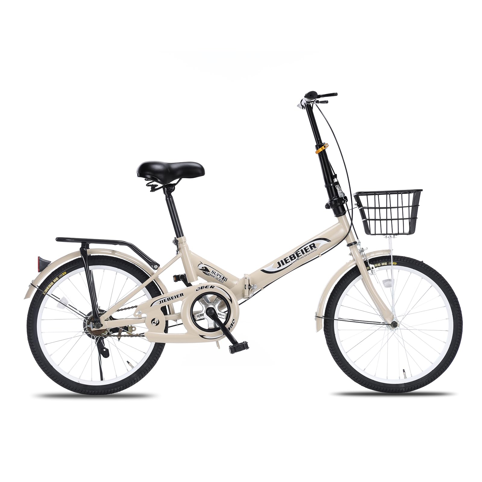 JZXC-01 Bicycle, Folding Bicycle, 20 inches, Lightweight, Small Wheel Bike, Anti-Slip Tires, High Carbon Steel Frame, Rear Carrier, Caliper Brakes, Men's, Women's, Beginners, Work and School gray