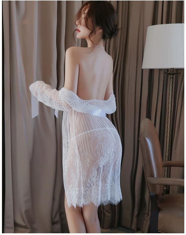 Pureseek Sexy Gown — сексуальное кружевное ночное платье-комбинация, белое, фото 6