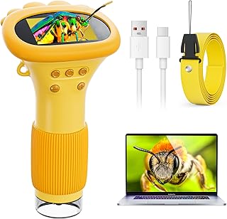 子供用デジタル顕微鏡 - Ahalfcit 2インチIPS HDスクリーン/1000倍拡大 ハンドヘルド・ポケットサイズ USB顕微鏡カメラ PC対応 科学教育玩具 楽しい誕生日プレゼント (子供・学生向け) - オレンジ