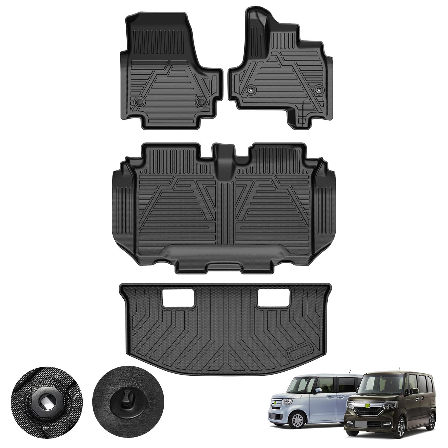 ホンダ N-BOX JF3/4 フロアマット&セカンド&トランクマット JF3/4対応 カーマット フルセット 2017年9月1日～現行 | エヌボックス3/4専用設計,3Dフロアマット,TPE素材,滑り止め,縁高構造,干渉防止,耐汚れ,防水,水拭き可能,ズレ防止,工具不要,取付簡単（新型Nボックス3/4対応4点セット） ホンダ NBOX-JF3/4専用