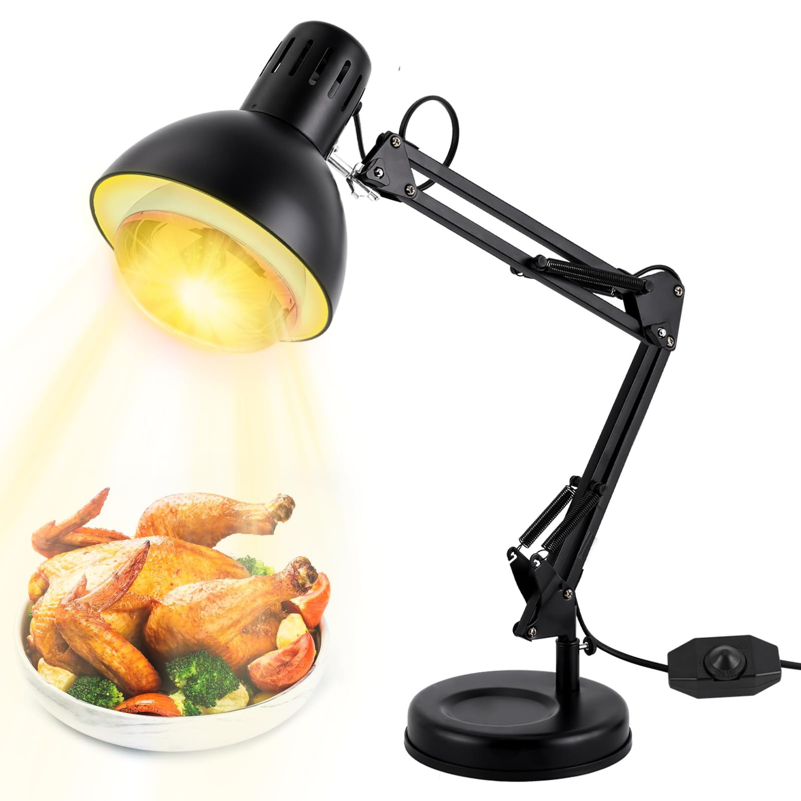 JIAWANSHUN Heat Lamp Warmer, Food Warmer Lamp, Rotates 360°, Angle Adjustable, Temperature Control, 110 V, 250 W, Heating Lamp, Heat Lamp, Energy Saving, Increases Efficiency, For Commercial Use, Suitable for Restaurants, Unlimited Food, Fryers, and Other Restaurants