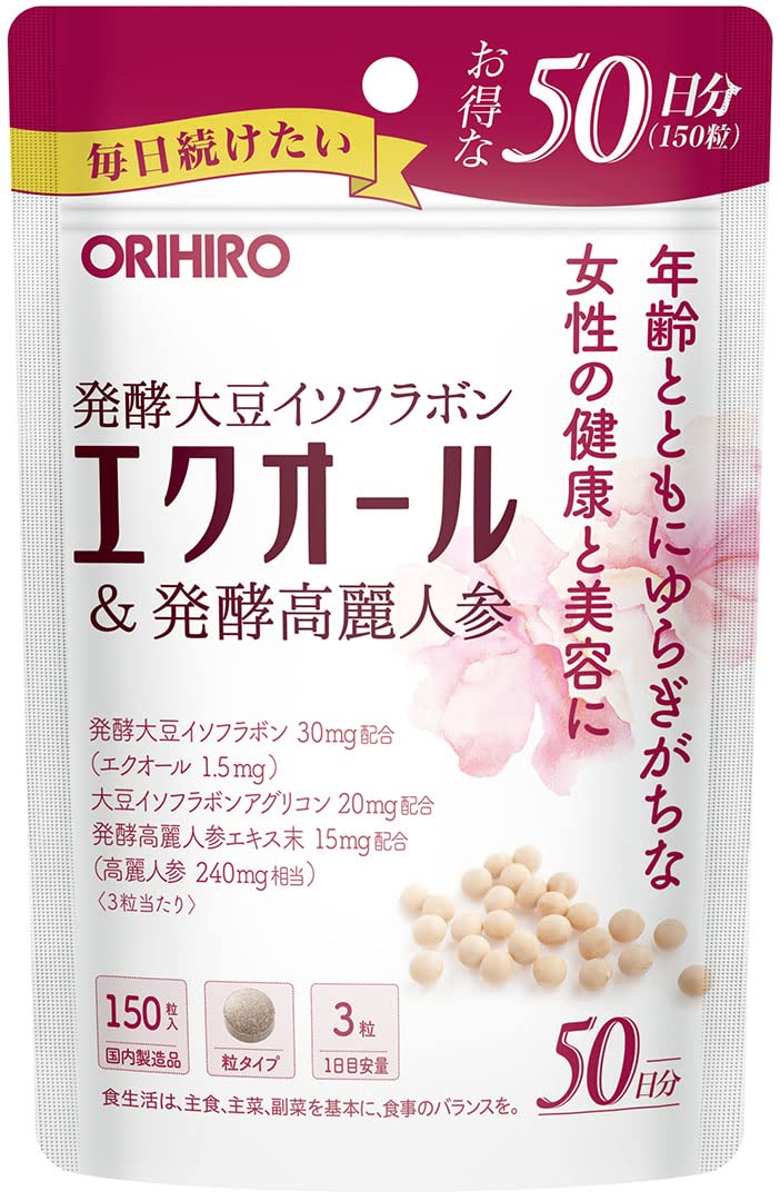 ORIHIRO Equol & Fermented Red Ginseng 150 Tablets - Equol Soybean Isoflavone Aglycone Red Ginseng 50 Days Supply