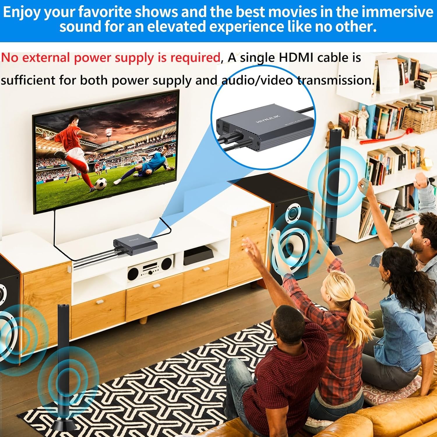 HDMI Аудио сплиттер 4K60 HDMI - Оптический S / PDIF + 3,5 мм AUX Аудио адаптер сплиттер-конвертер, поддерживает HDCP и цифровое аудио DTS 5.1 PCM HDMI Аудио экстрактор, фото 3
